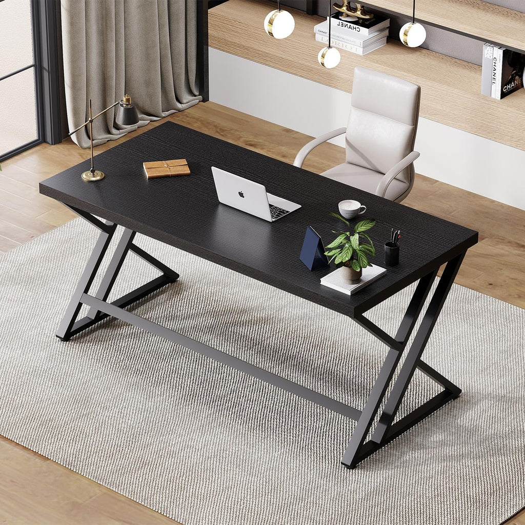 Black 47 Inch Metal and Wood Computer Desk J8647