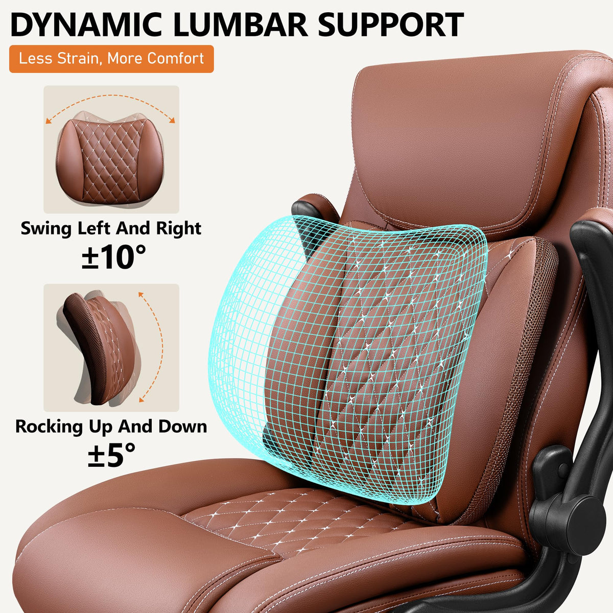 Brown Ergonomic Leather Office Chair with Lumbar Support G44955