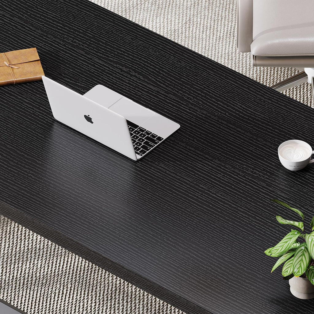 Black 47 Inch Metal and Wood Computer Desk J8647