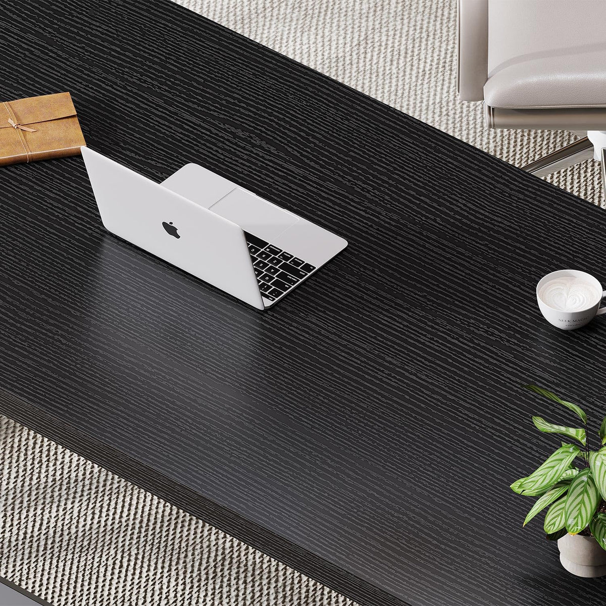 Black 47 Inch Metal and Wood Computer Desk J8647